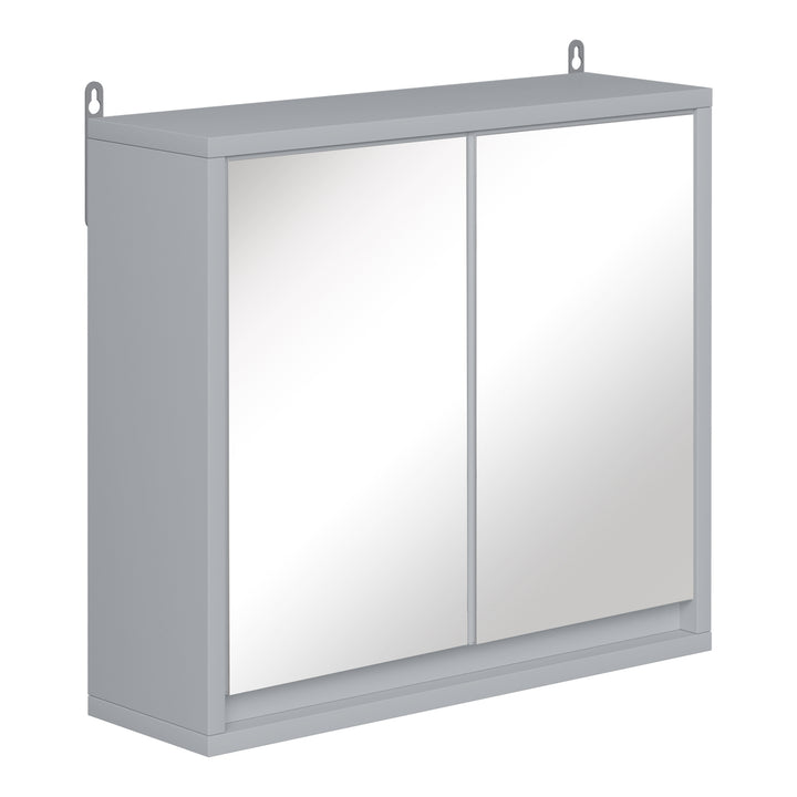Wall Mounted Mirror Cabinet with Storage Shelf Bathroom Cupboard Double Door Grey