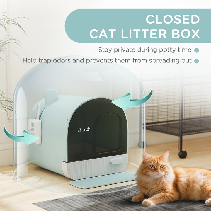 MCL Hooded Cat Litter Box, Kitten Litter Tray, with Lid, Scoop, Filter, Flap Door
