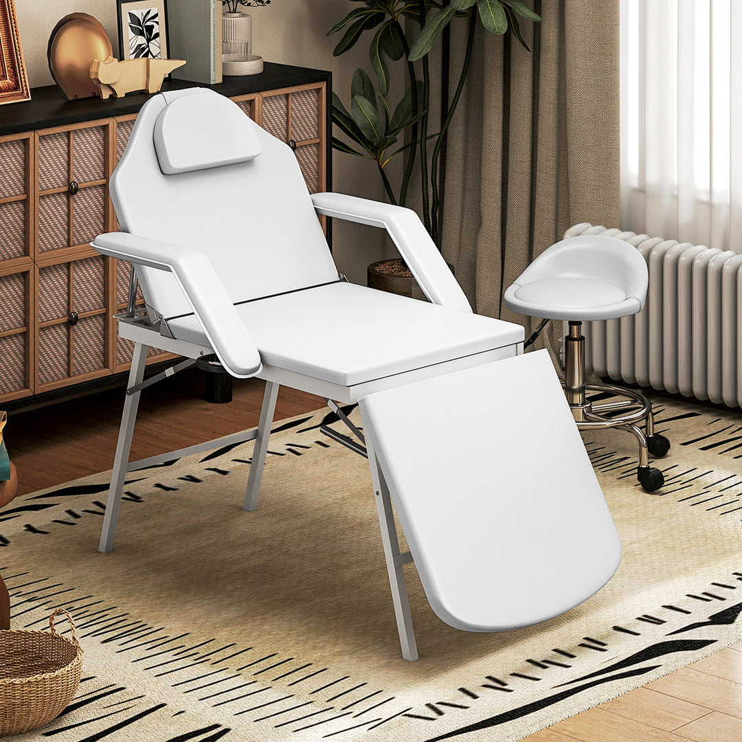 Portable Massage Table, 3 Section Adjustable Beauty Bed, Foldable Massage Bed with Face Hole, Recliner Chair with Removable Headrest and Armrests for Spa, Lash, Tattoo, White