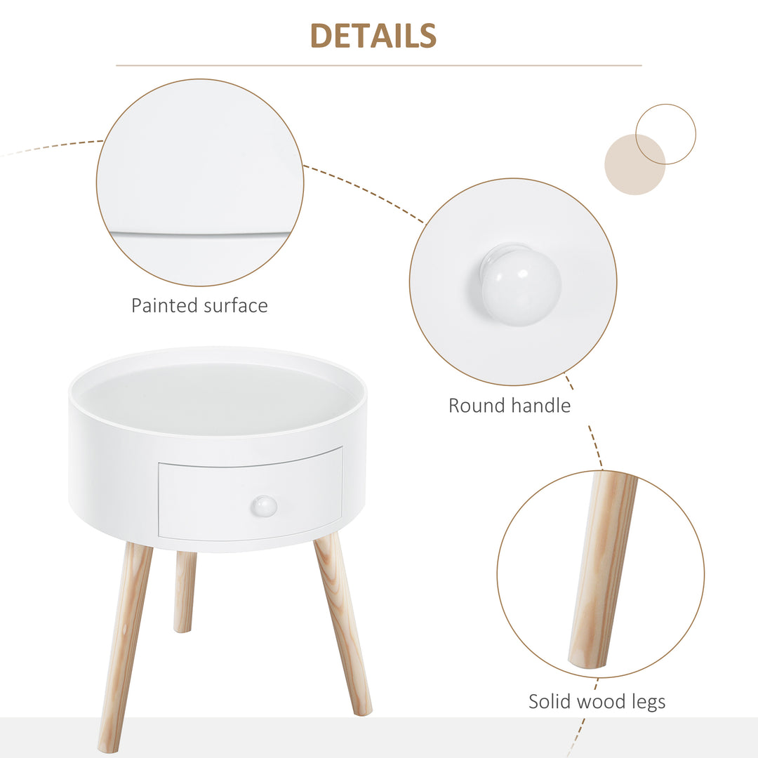 Modern Side Table, Small Coffee Table, Round Bedside Table with Drawer