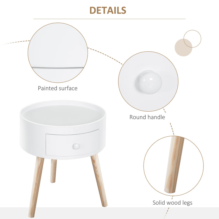 Modern Side Table, Small Coffee Table, Round Bedside Table with Drawer