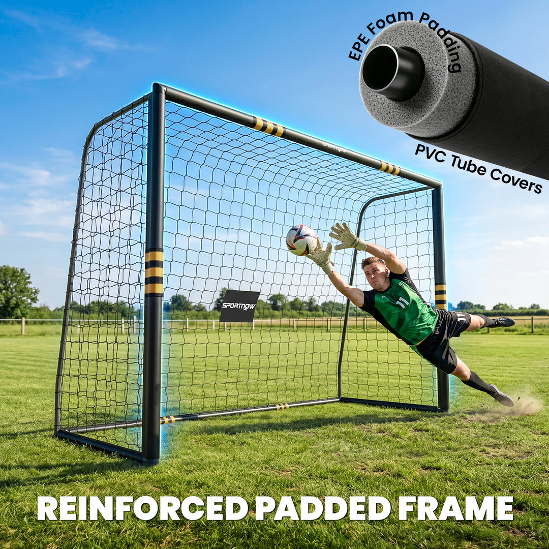 Football Goal, 10 x 6.5ft Football Net with Ground Stakes, EPE Foam Pa