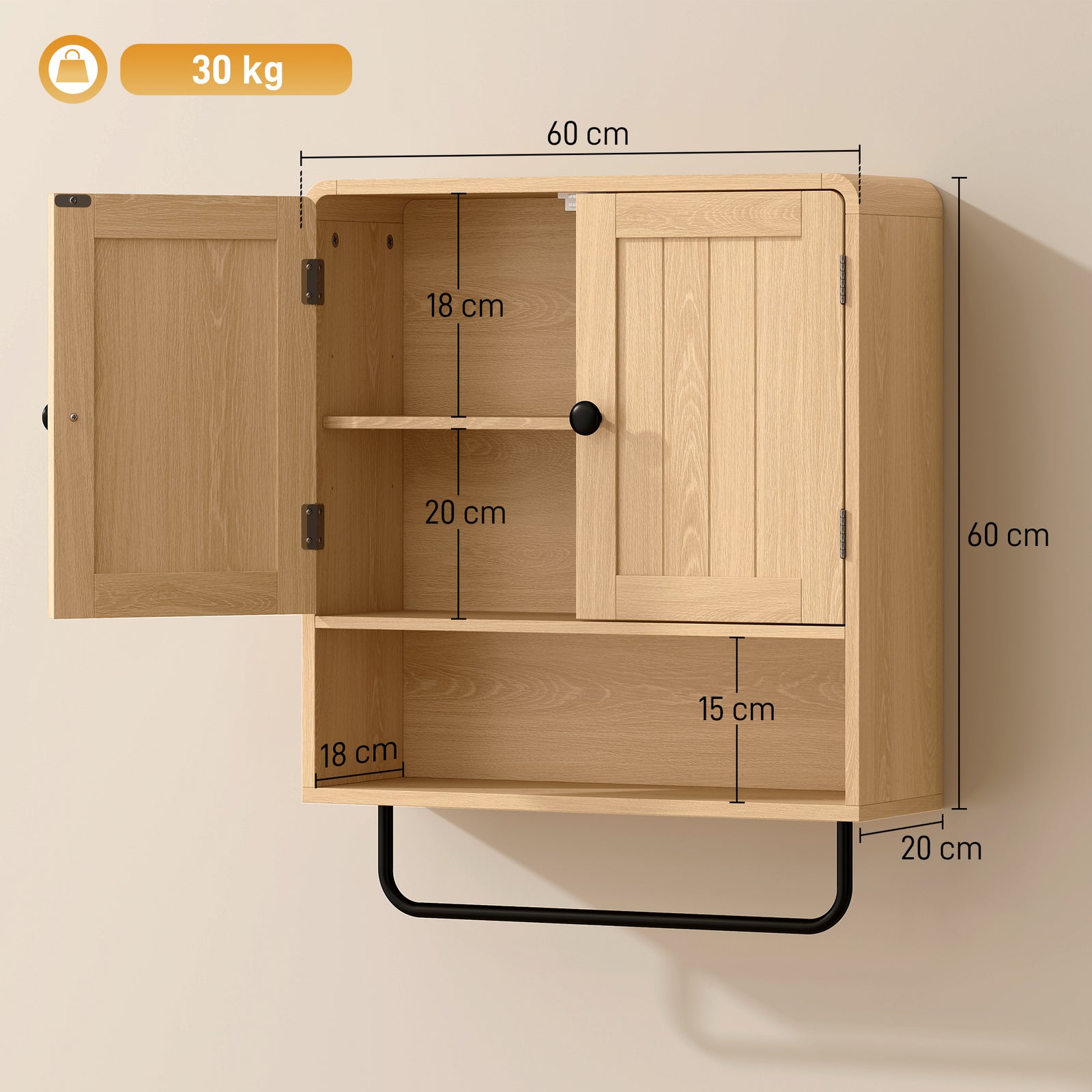Bathroom Cabinet Wall Mounted, Bathroom Wall Cabinet with 2 Doors, Adj