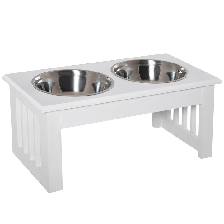 Pawhut Stainless Steel Pet Feeder, Durable & Easy to Clean, Ideal for Cats & Dogs, 43.7Lx24Wx15H cm, White | Aosom UK