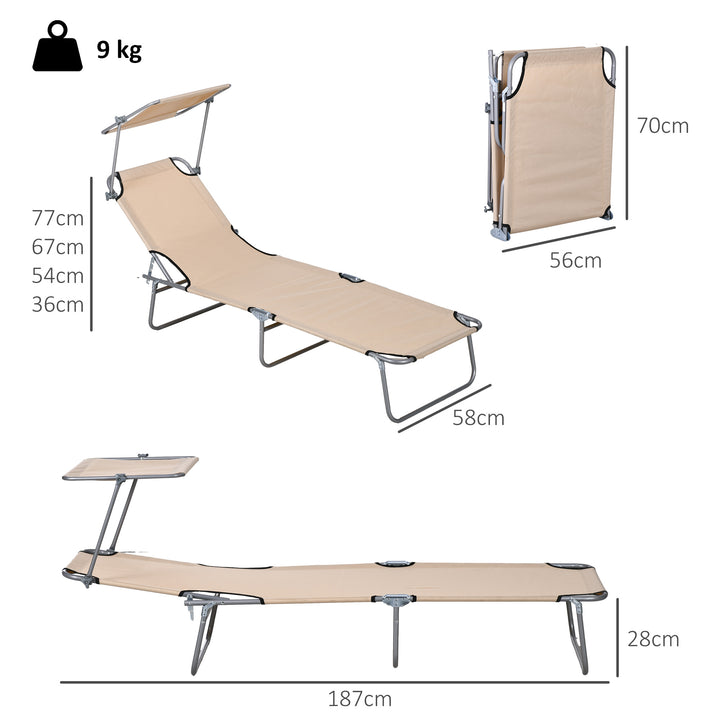 Outdoor Foldable Sun Lounger Set of 2, 4 Level Adjustable Backrest Reclining Sun Lounger Chair with Angle Adjust Sun Shade Awning for Beach, Garden, Patio, Sand