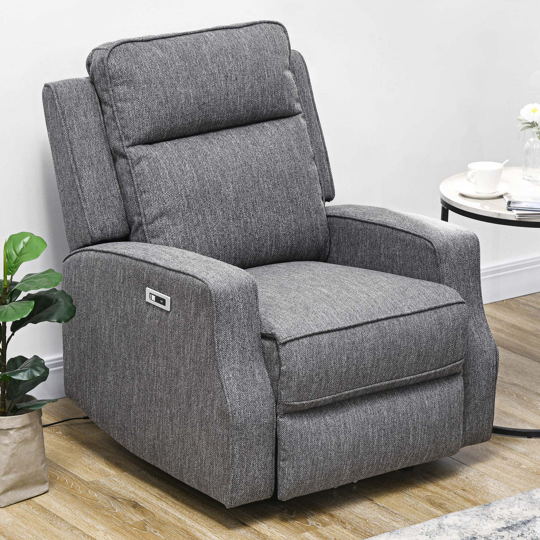 HOMCOM Electric Recliner Armchair, Recliner Chair with Adjustable Leg Rest, USB Port, Charcoal Grey | Aosom UK