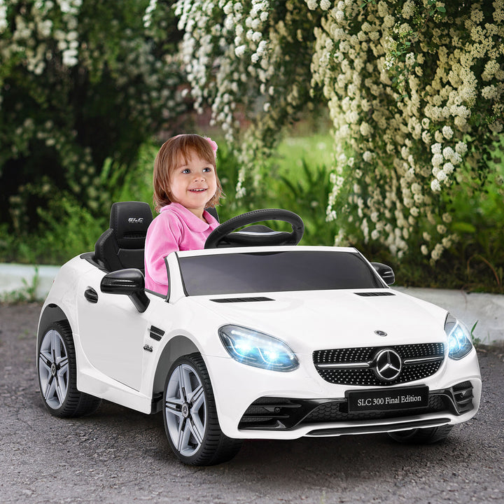 Benz SLC 300 Licensed 12V Kids Electric Ride On, with Music, Remote Control, LED Headlights, Horn, White