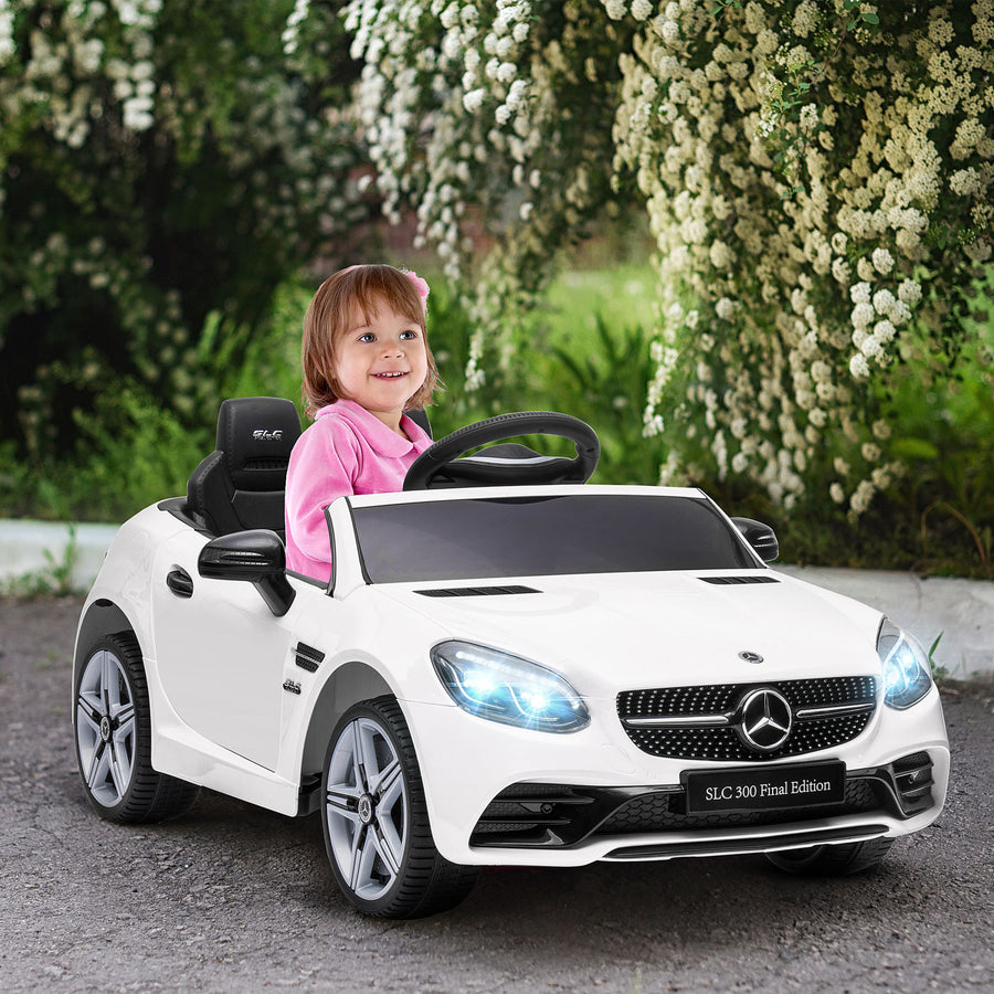 Benz SLC 300 Licensed 12V Kids Electric Ride On, with Music, Remote Control, LED Headlights, Horn, White
