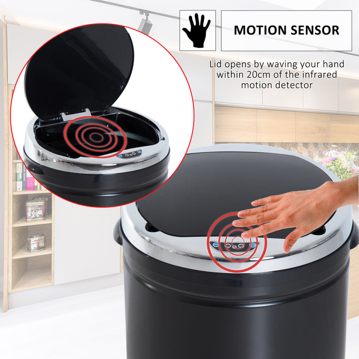 50L Sensor Bin with Quiet Soft-Close Lid, Automatic Touchless Motion Sensor Rubbish Bin with Fingerprint Resistant, Stainless Steel for Hygienic Kitchen, Home Office Use, Black