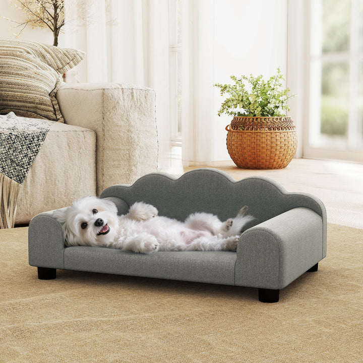 Elevated Dog Sofa Bed, Breathable Pet Sofa with Backrest and Armrest for Small Dogs, Grey