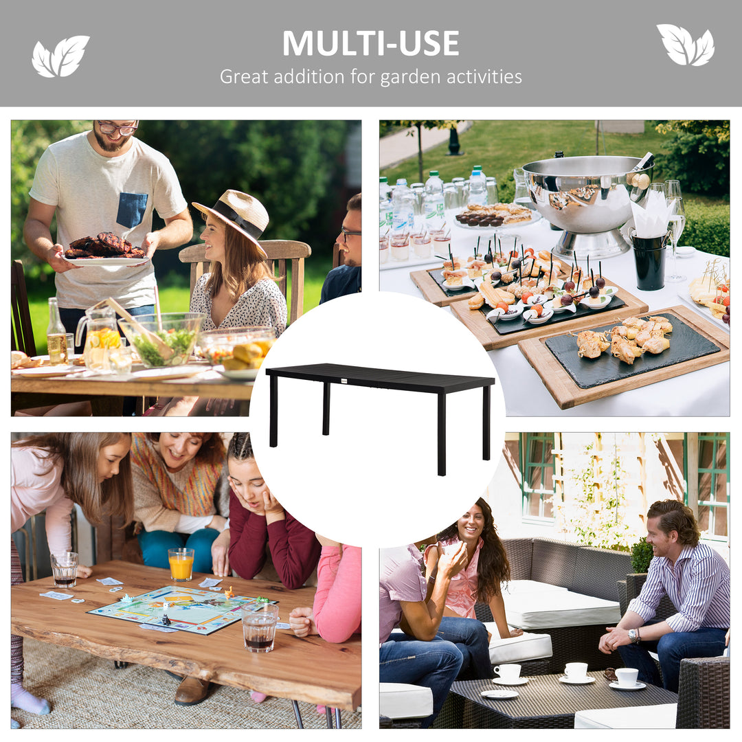 Aluminium Outdoor Garden Dining Table for 8 People, Faux Wood Top, for Garden, Patio, 190 x 90 x 74cm, Black