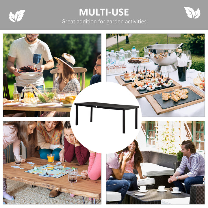 Aluminium Outdoor Garden Dining Table for 8 People, Faux Wood Top, for Garden, Patio, 190 x 90 x 74cm, Black