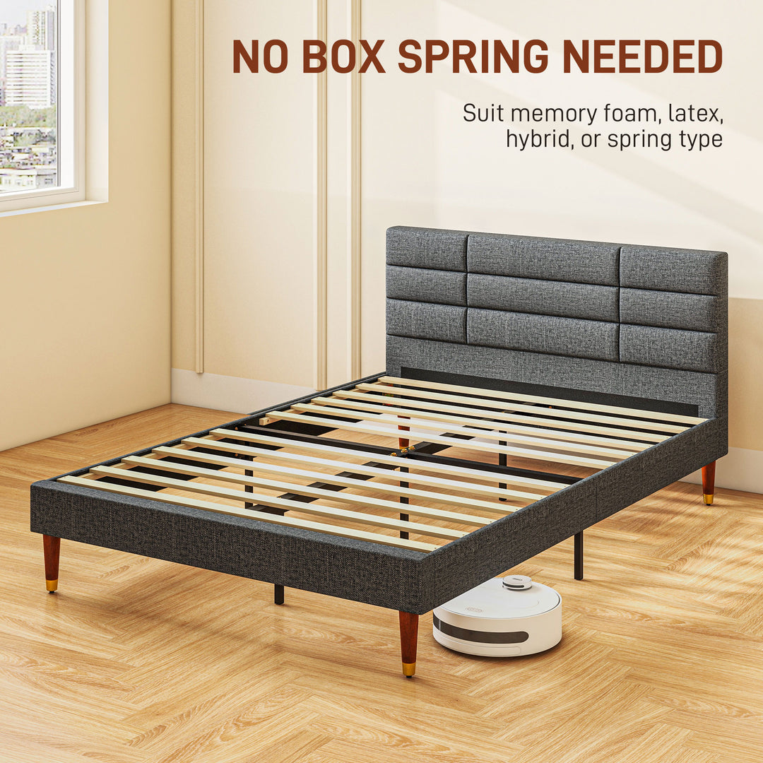 HOMCOM 4ft5 Upholstered Double Platform Bed Frame with Underbed Storage Tufted Headboard Wood Slat No Box Spring Needed