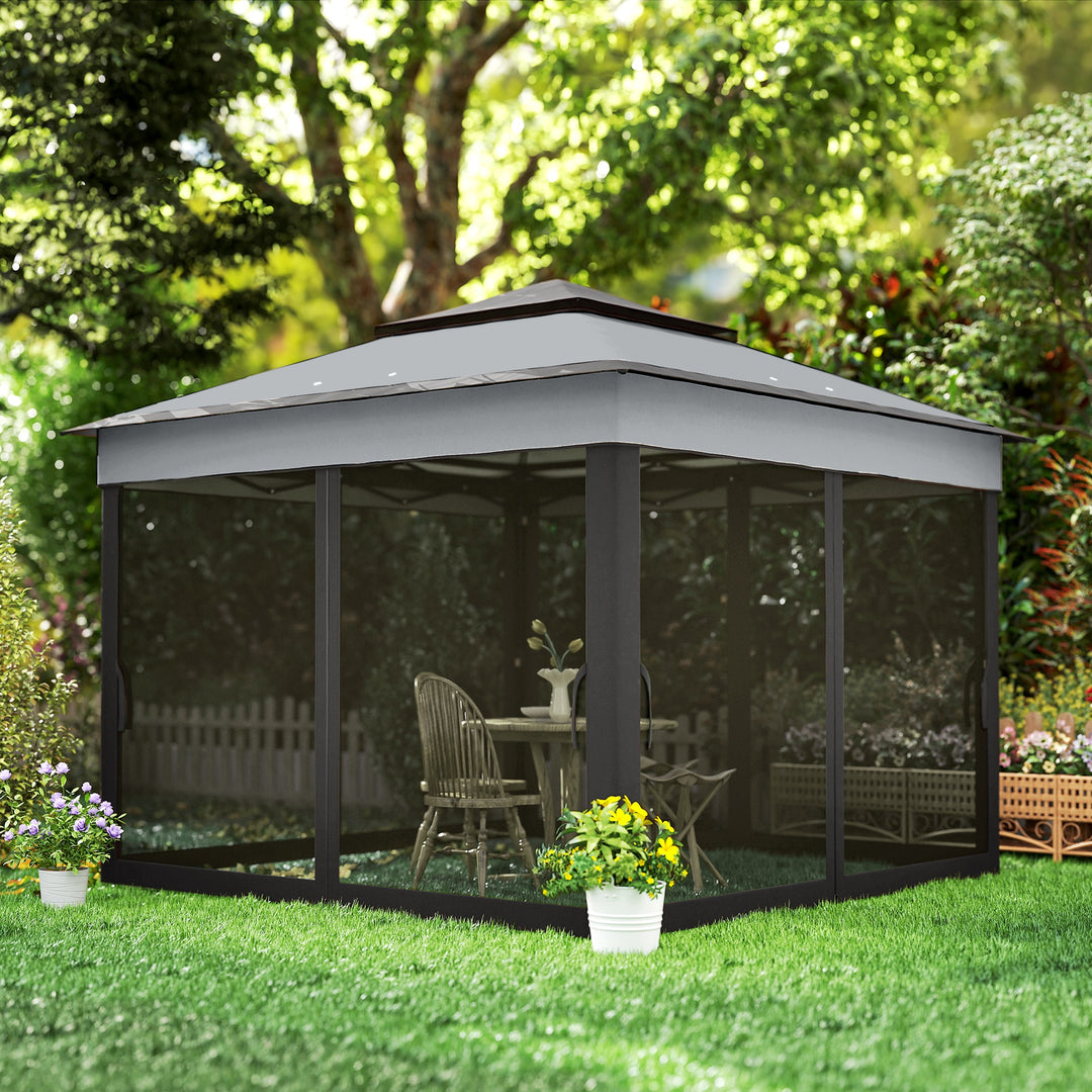 3 x 3(m) Pop Up Gazebo, Height Adjustable Instant Event Shelter with Netting and Carrying Bag, Grey