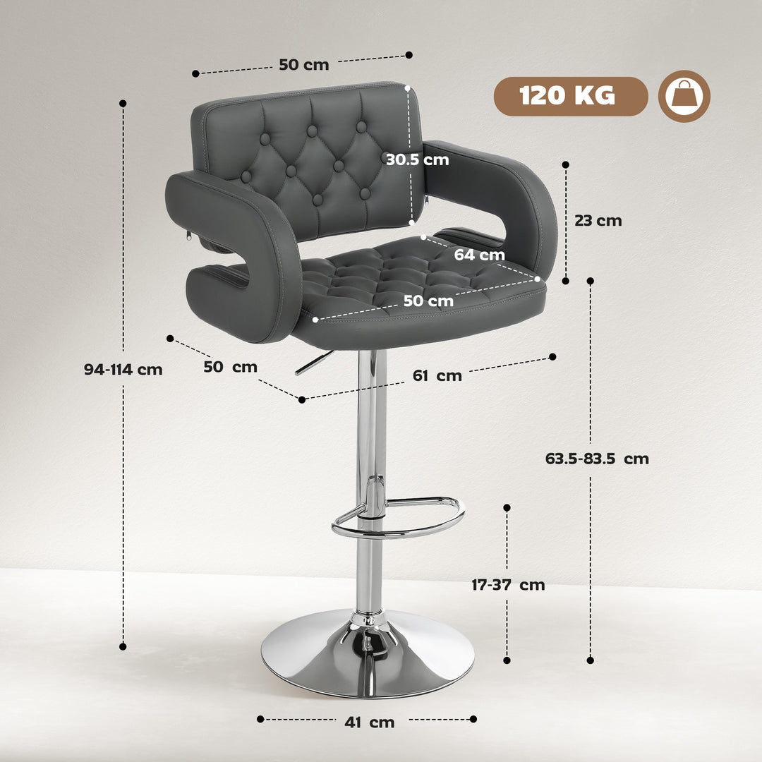 MCL PU Leather Upholstered Swivel Bar Stool, Height Adjustable with Back, Armrest, Footrest, Grey