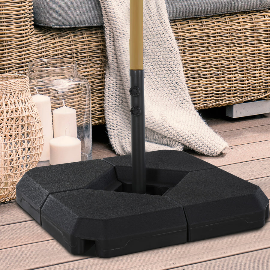 4PCs Fillable Parasol Base Weights with Steel Cross Base Garden Umbrella Stand 60L Water or 72kg Sand Filled Weights Plastic Black