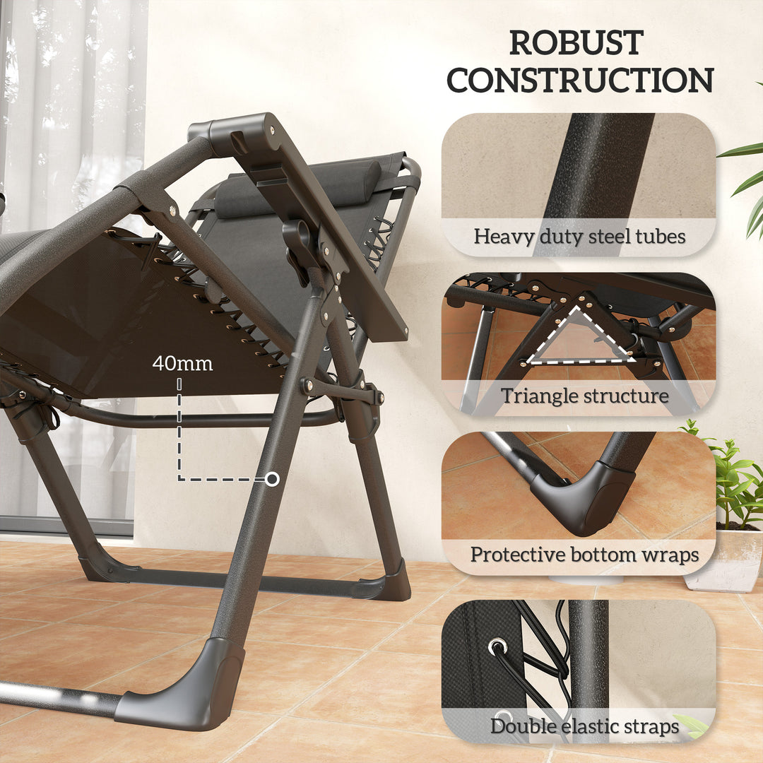 Set of Two Reclining Sun Loungers, with Cushion - Grey