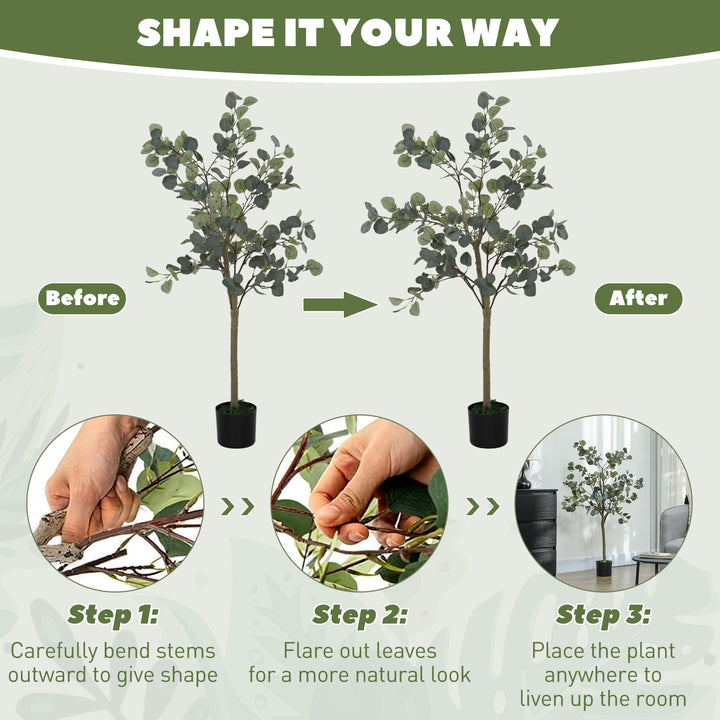 Set of 2 Decorative Artificial Tree, 4ft/ 120cm Silk Eucalyptus Trees with 230 Silver Dollar Leaves in Pot, Fake Plants for Home, Office, Living Room, Indoor Decor
