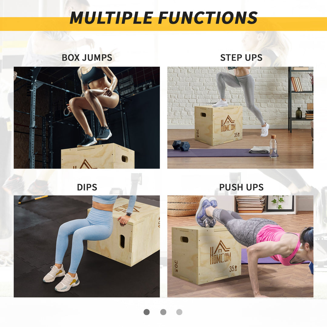3-in-1 Wooden Plyo Box, Plyometric Jump Box with Handle Openings for H