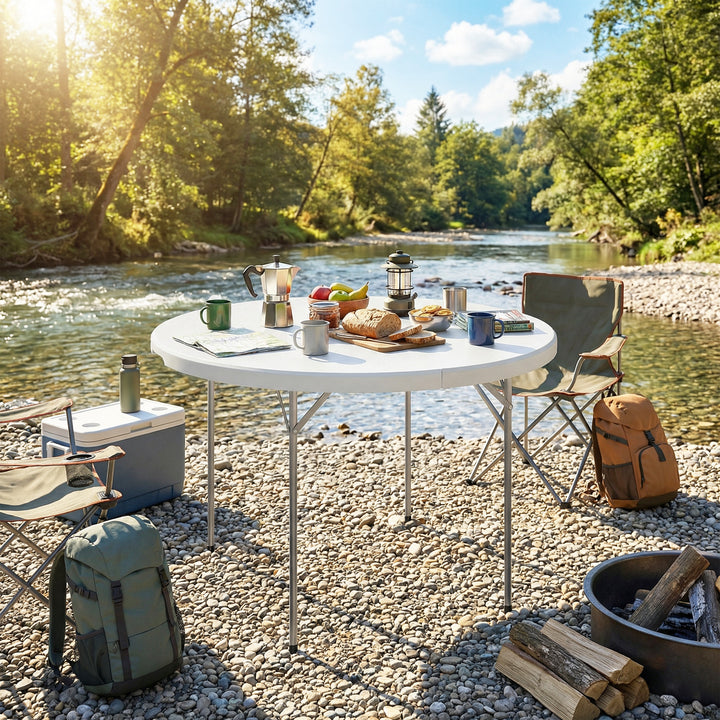 4ft Folding Picnic Table, Camping Table with Non-slip Foot Pads and Me