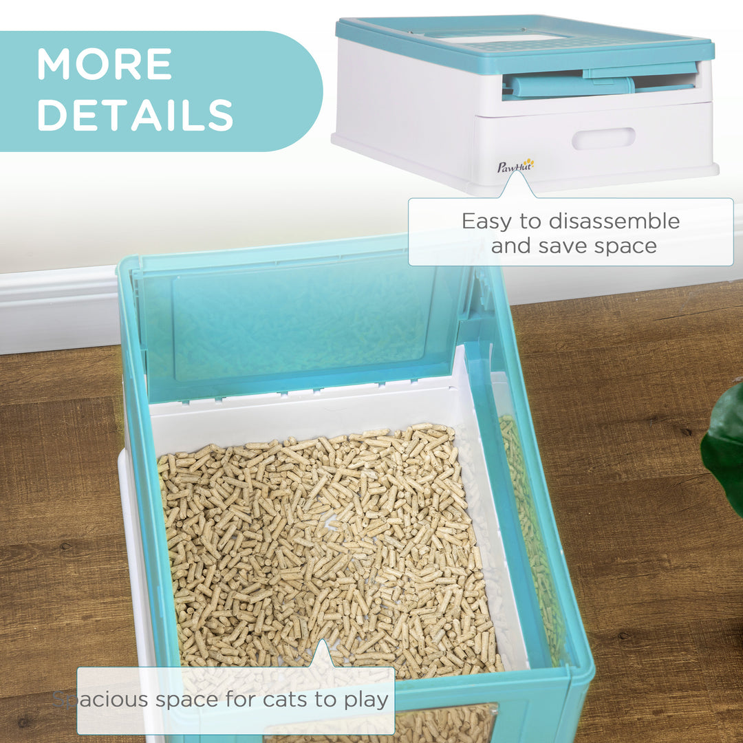 Hooded Cat Litter Box, Portable Pet Toilet, with Scoop, Front Entry - Light Blue