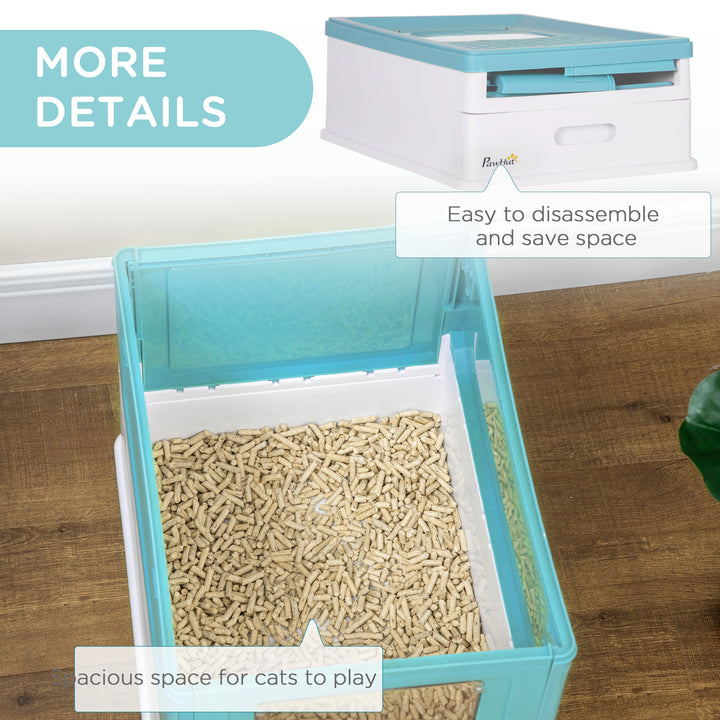 Hooded Cat Litter Box, Portable Pet Toilet, with Scoop, Front Entry - Light Blue