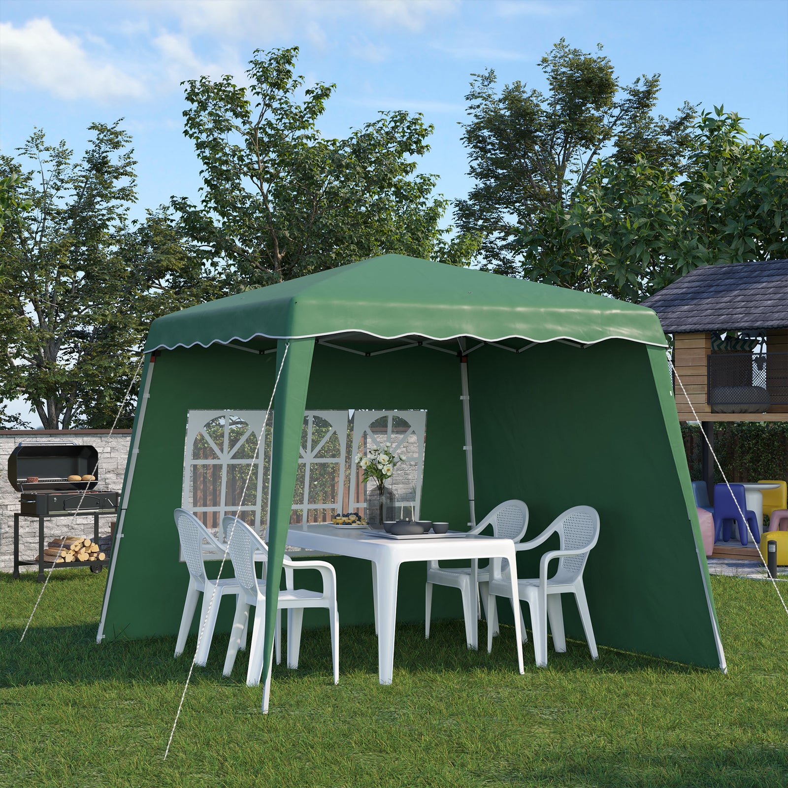 2.4 x 2.4m Two Wall Pop Up Gazebo - Green