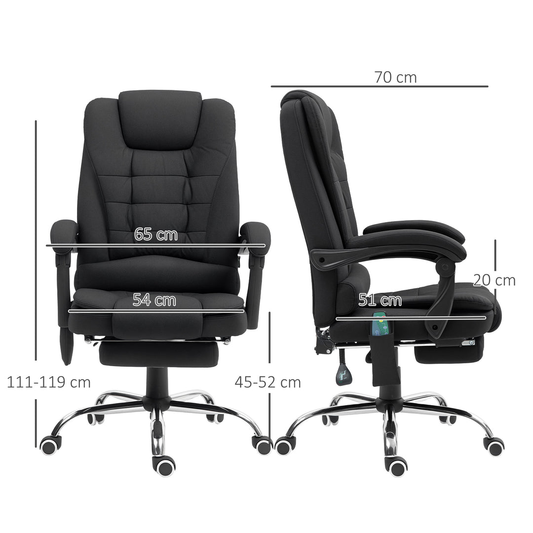 Office Chair with 6 Point Massage and Back Heat, Microfibre Desk Chair with Footrest Adjustable Height and Swivel Wheels, Back Reclining, Full Black