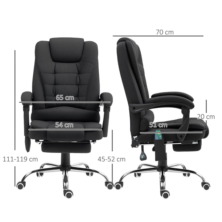 Office Chair with 6 Point Massage and Back Heat, Microfibre Desk Chair with Footrest Adjustable Height and Swivel Wheels, Back Reclining, Full Black