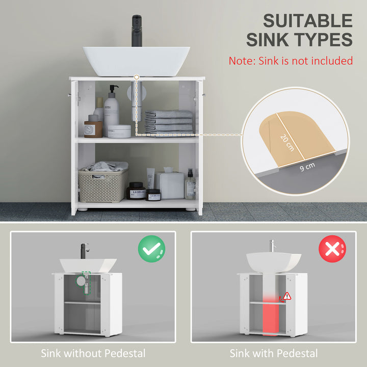 Under Sink Cabinet, Bathroom Vanity Unit, Pedestal Under Sink Design, Storage Cupboard with Adjustable Shelf, High Gloss, White