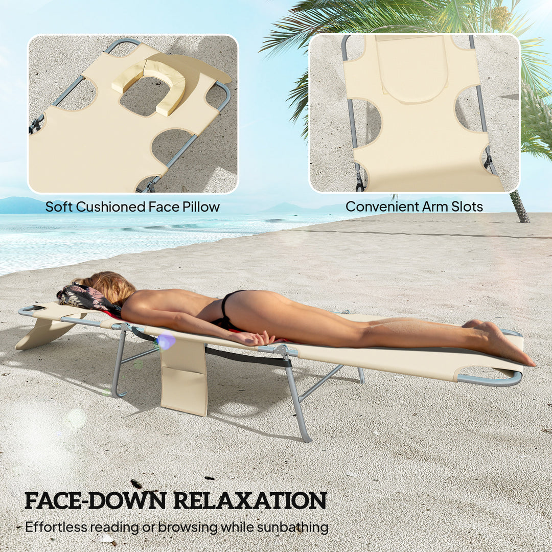 5-Position Adjustable Sun Loungers Set of 2 with Reading Hole and Side