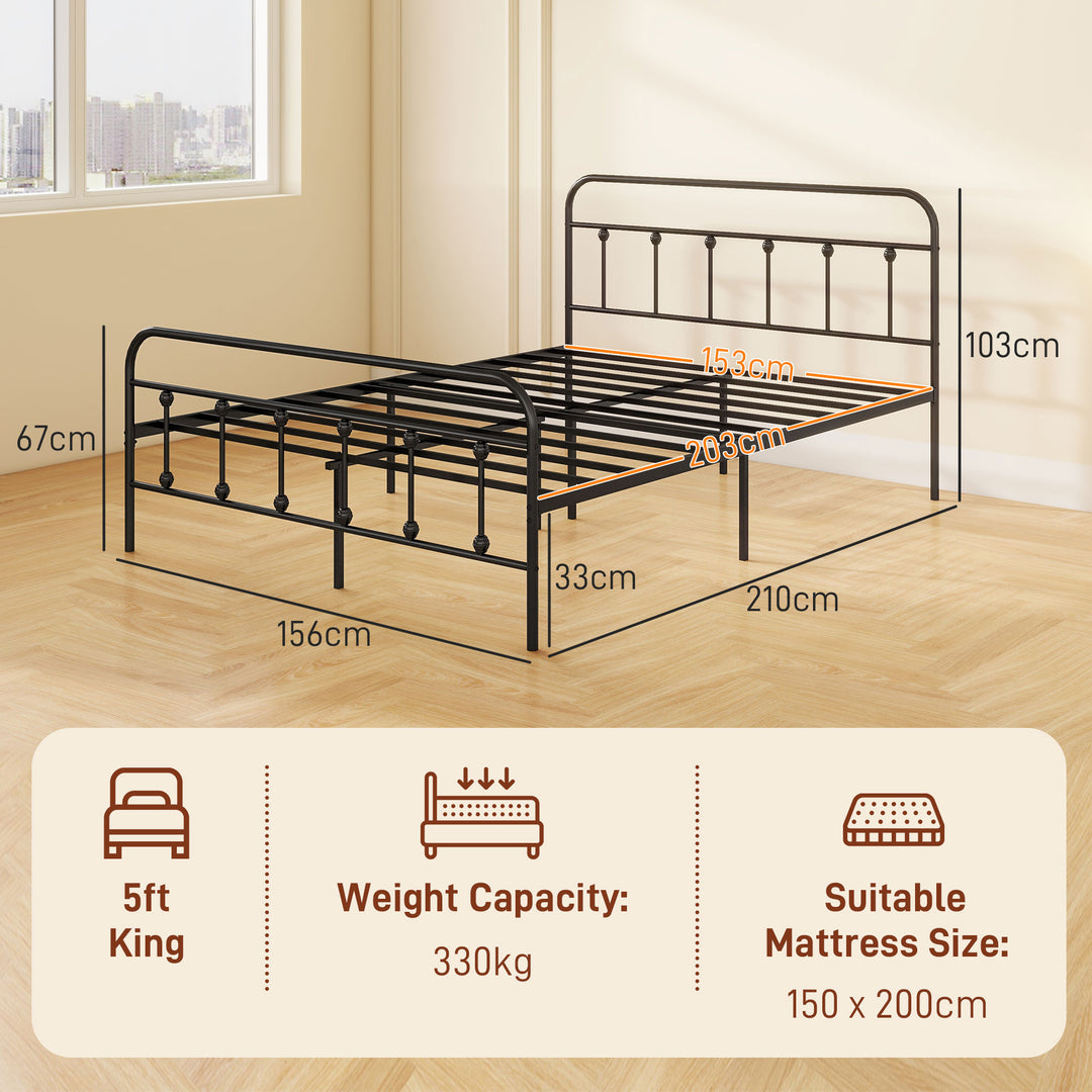 HOMCOM 5ft King Platform Bed Frame with Underbed Storage Tall Headboard Steel Slat No Box Spring Needed Easy Assembly Black