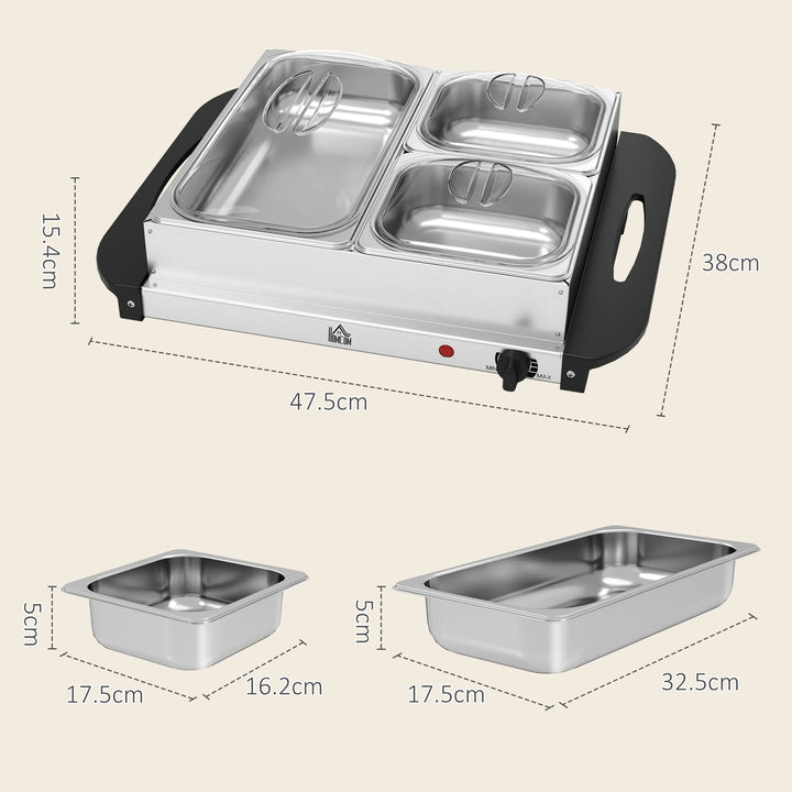 4.5L Stainless Steel Electric Buffet Server, with 3x Trays and Lids, Set of 2
