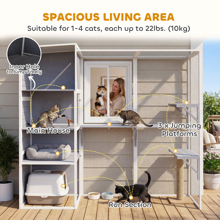 4-Tier Wooden Catio Cat Outdoor Enclosure with Sun Roof, Resting Rooms, 3 Platforms, Window Outdoor Indoor