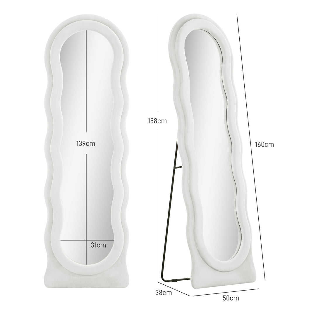 Wavy Velvet-Feel Full Length Mirror - White