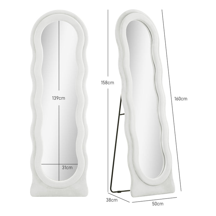 Wavy Velvet-Feel Full Length Mirror - White