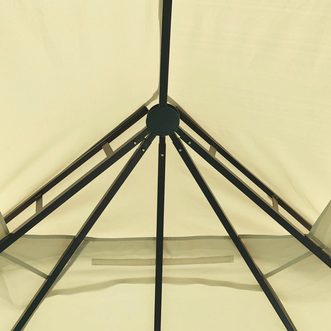 3.7 x 3(m) Patio Gazebo Canopy Garden Tent Shelter with 2 Tiers Roof and Mosquito Netting, Metal Frame, Beige
