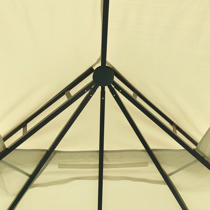 3.7 x 3(m) Patio Gazebo Canopy Garden Tent Shelter with 2 Tiers Roof and Mosquito Netting, Metal Frame, Beige