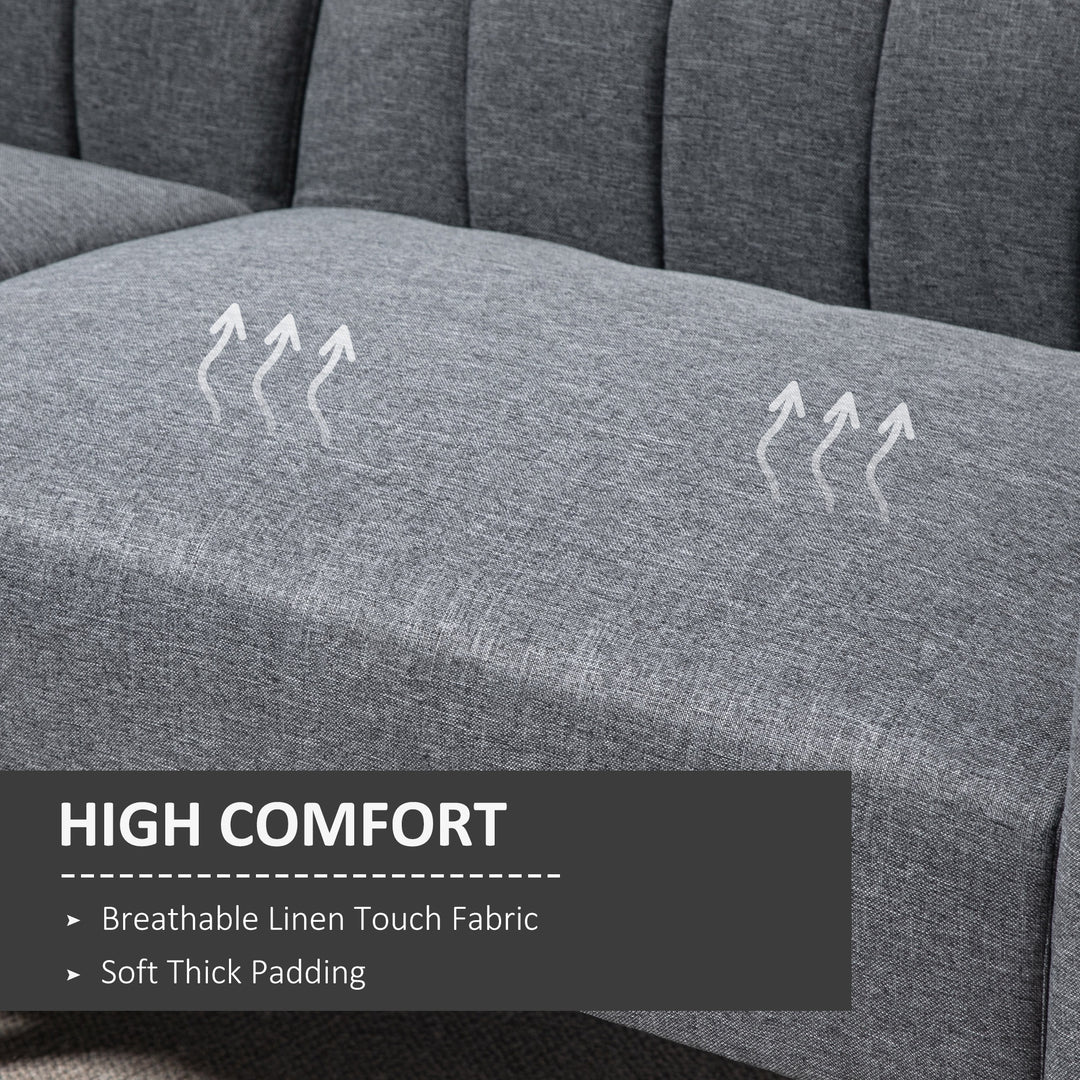 3 Seater Sofa Bed, Convertible Linen Fabric Sofa Couch, Click Clack Sofabed with Adjustable Split Backrest for Living Room, Bedroom, Guest Room, Grey