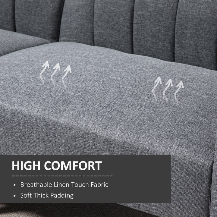 3 Seater Sofa Bed, Convertible Linen Fabric Sofa Couch, Click Clack Sofabed with Adjustable Split Backrest for Living Room, Bedroom, Guest Room, Grey