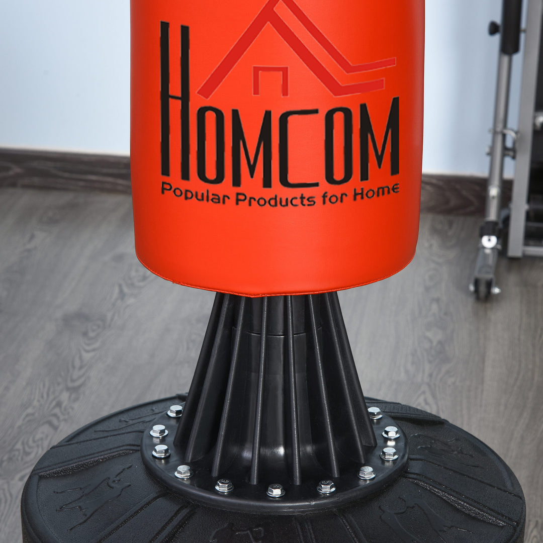 MCL 155-205cm 3-IN-1 Freestanding Boxing Punching Bag Stand, Boxing Speed Trainer with Rotating Flexible Arm, Speed Ball, Fillable Base, Red