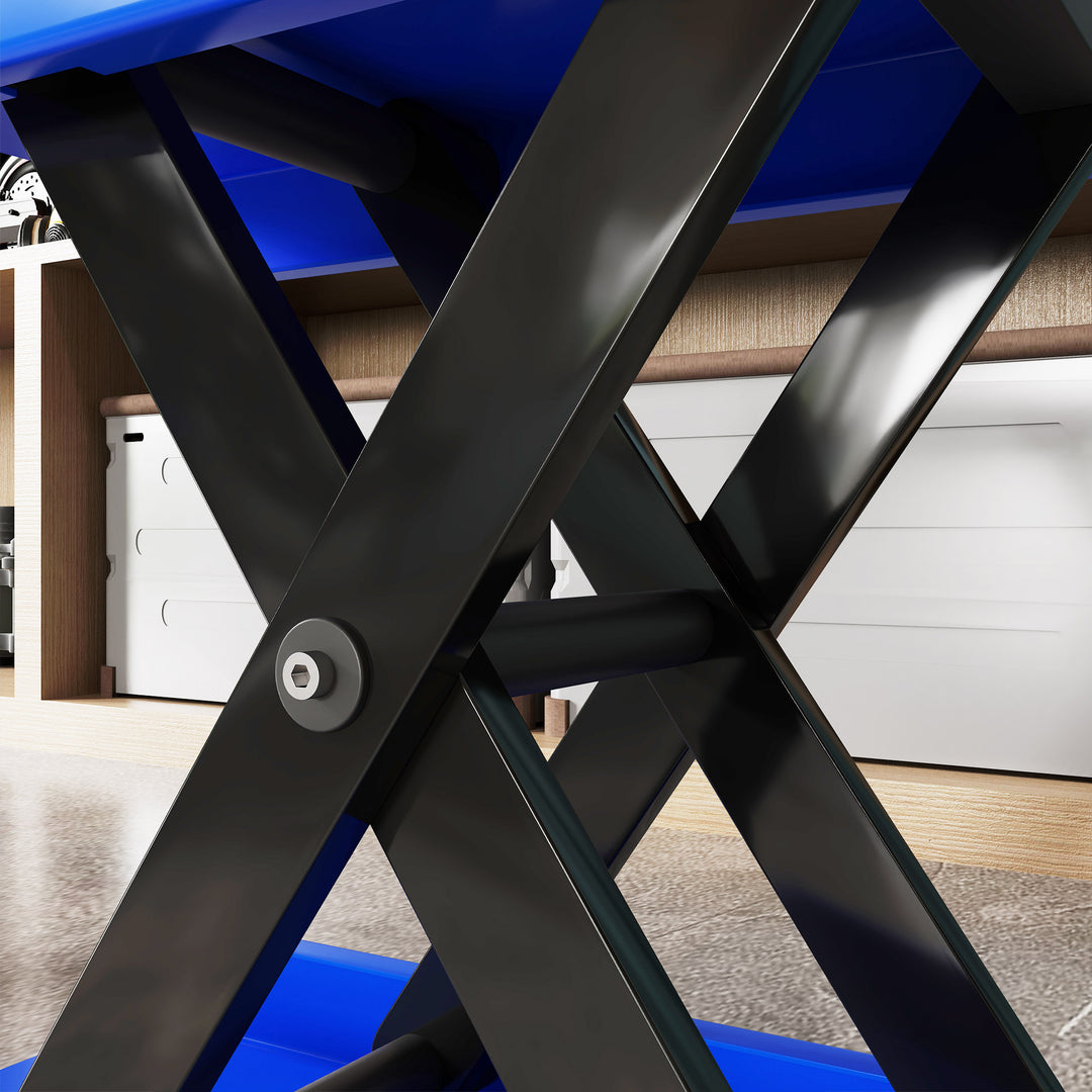 500KG Motorcycle Lift Scissor Jack, Height Adjustable Motorbike Stand with Anti-Slip Wide Deck, Heavy Duty Steel Motorbike Repair Lift Hoist Stand for Home Garage, Blue