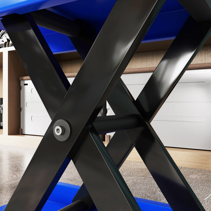 500KG Motorcycle Lift Scissor Jack, Height Adjustable Motorbike Stand with Anti-Slip Wide Deck, Heavy Duty Steel Motorbike Repair Lift Hoist Stand for Home Garage, Blue