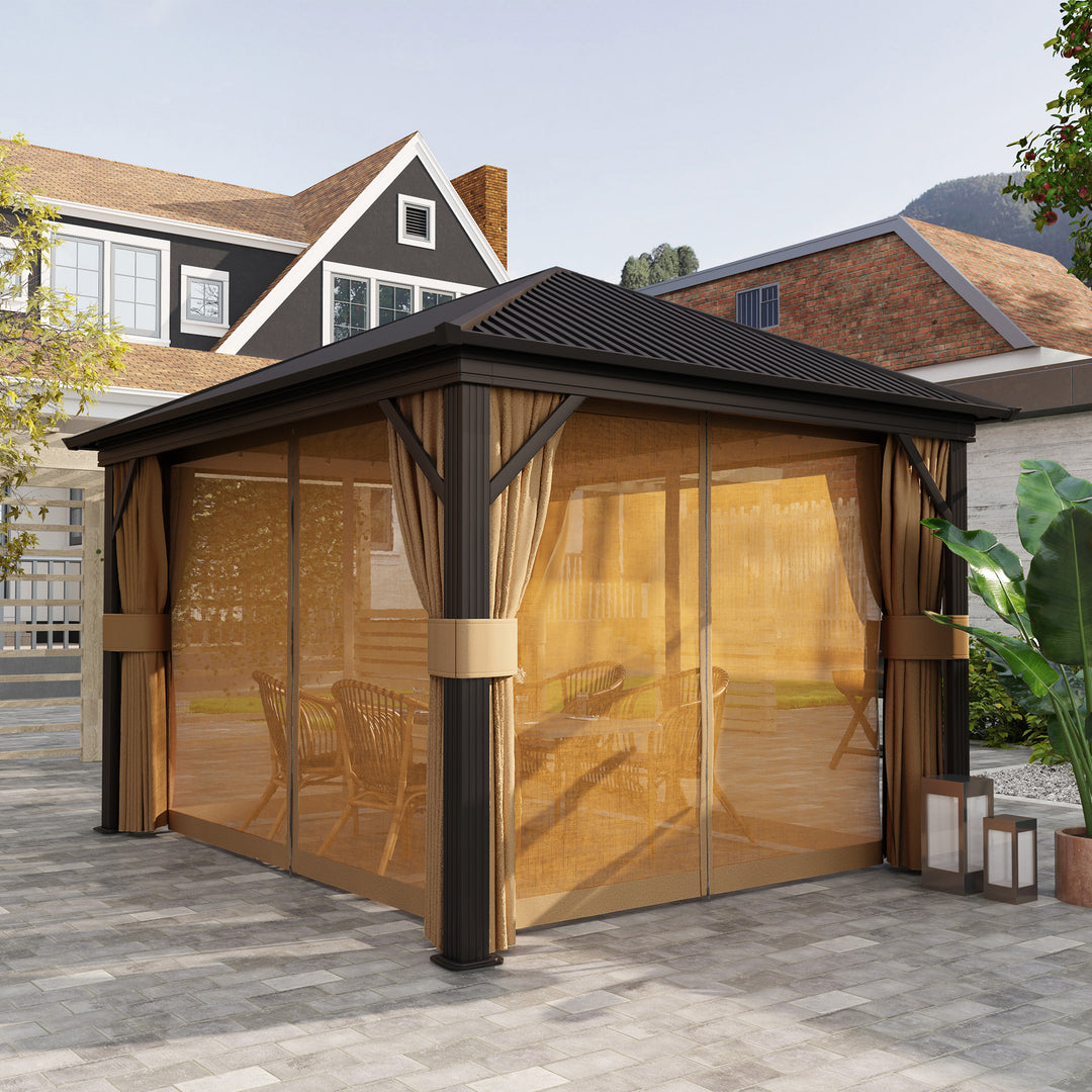 3.6 x 3 m Aluminium Hardtop Gazebo, with Accessories - Brown