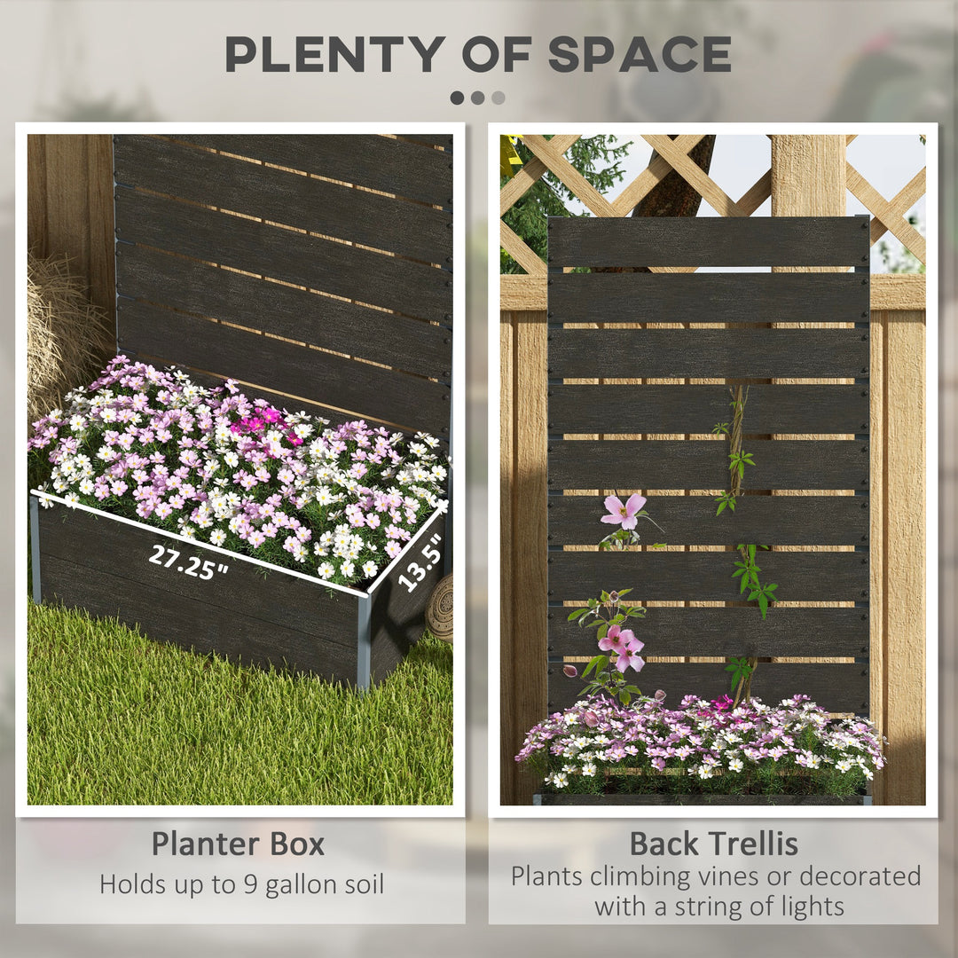 34 x 69.5cm Garden Planter Box, with Back Trellis, Black