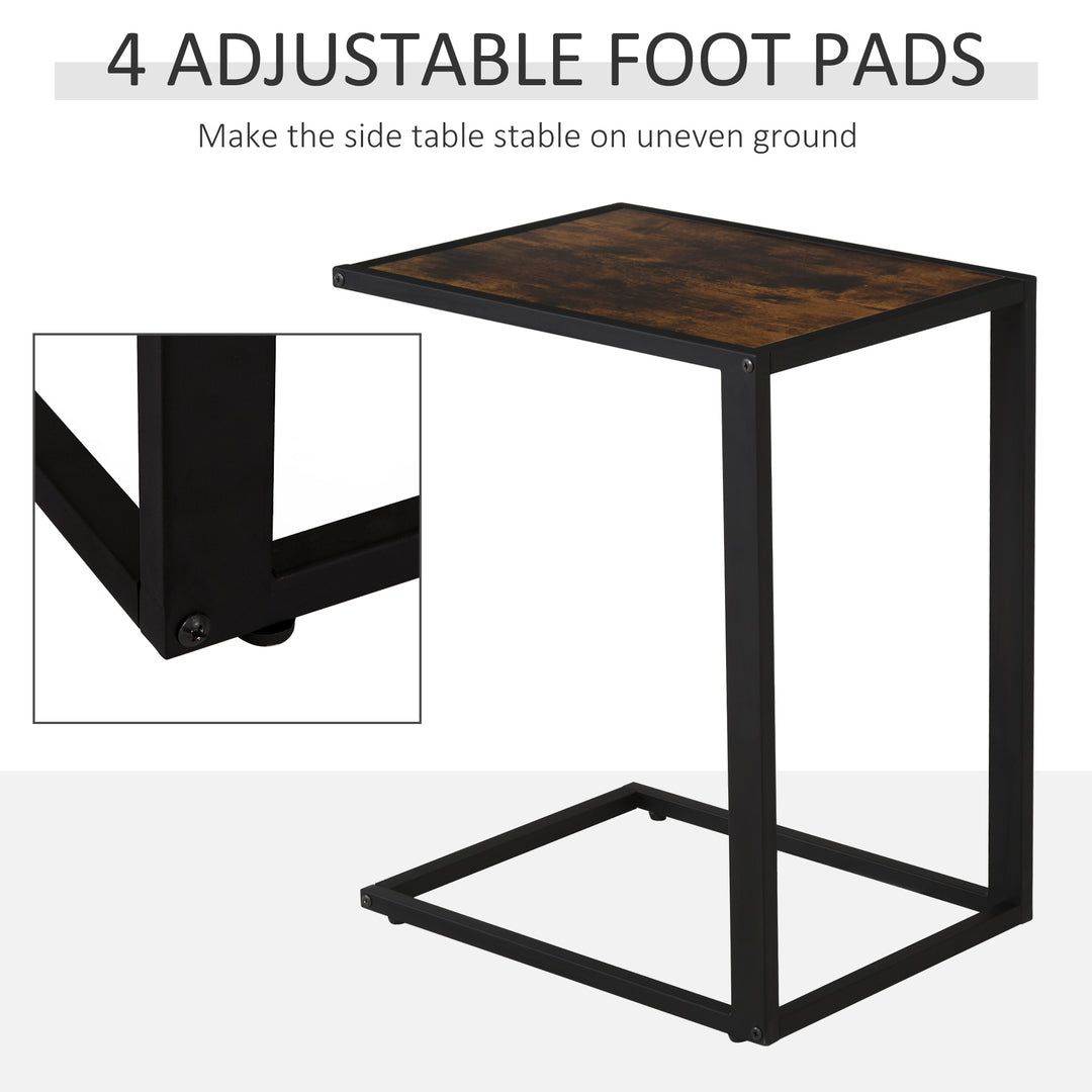 C-Shaped Side Table, Bedside Table with Metal Frame, Accent Sofa Couch Table for Living room, Bedroom, Brown and Black