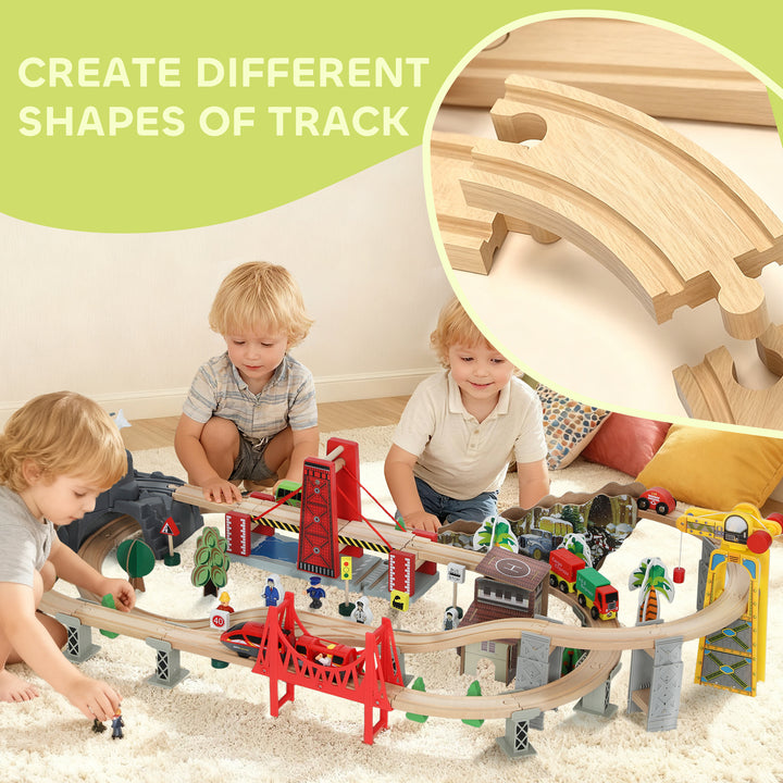 MCL 100 Piece Wooden Train Set for Kids 3+ Years with Track, Crane, Battery Operated Train