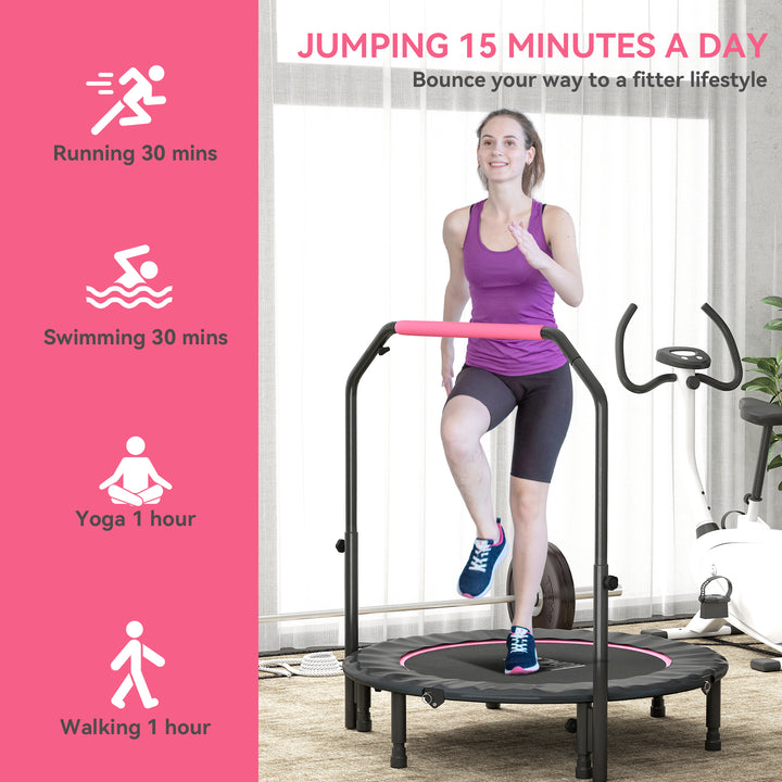 45" Foldable Mini Fitness Trampoline, with Adjustable Foam Handle, Pink