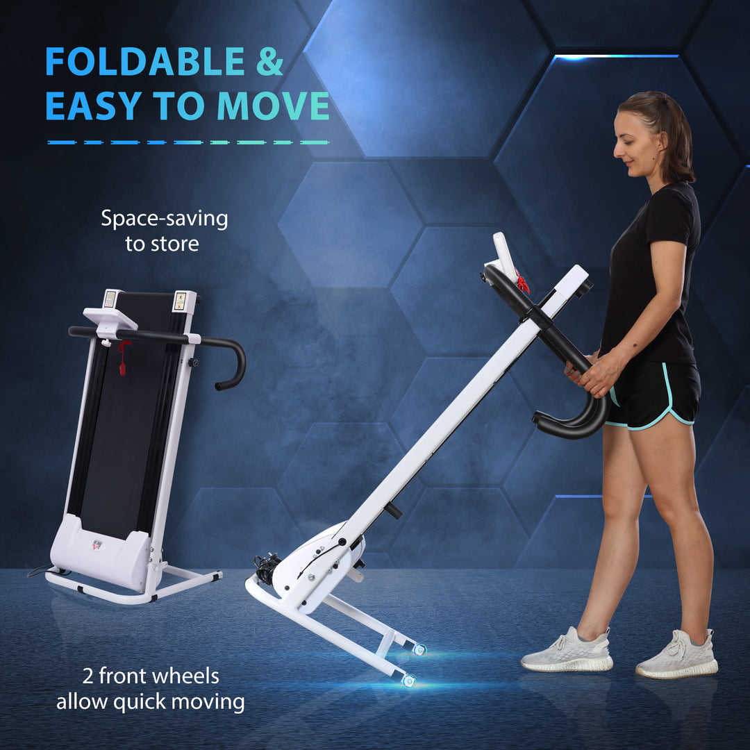 Folding Treadmill with Incline, Walking Pad Treadmill for Home, 1-10km/h Under Desk Running Machine with LCD Display and Wheels, No Assembly, White