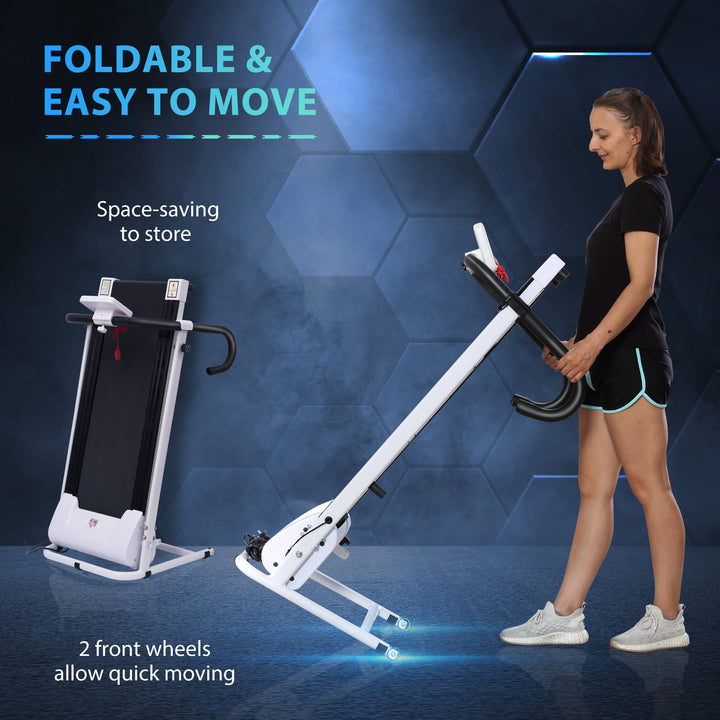 Folding Treadmill with Incline, Walking Pad Treadmill for Home, 1-10km/h Under Desk Running Machine with LCD Display and Wheels, No Assembly, White